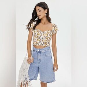 Forever 21 Sweetheart Neckline Zipper Front Floral Top NWT